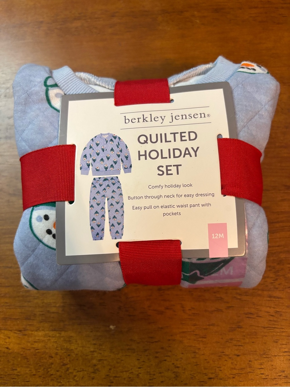 Quilted Holiday Baby 12M Pajama Set - Light Blue Snowman Print